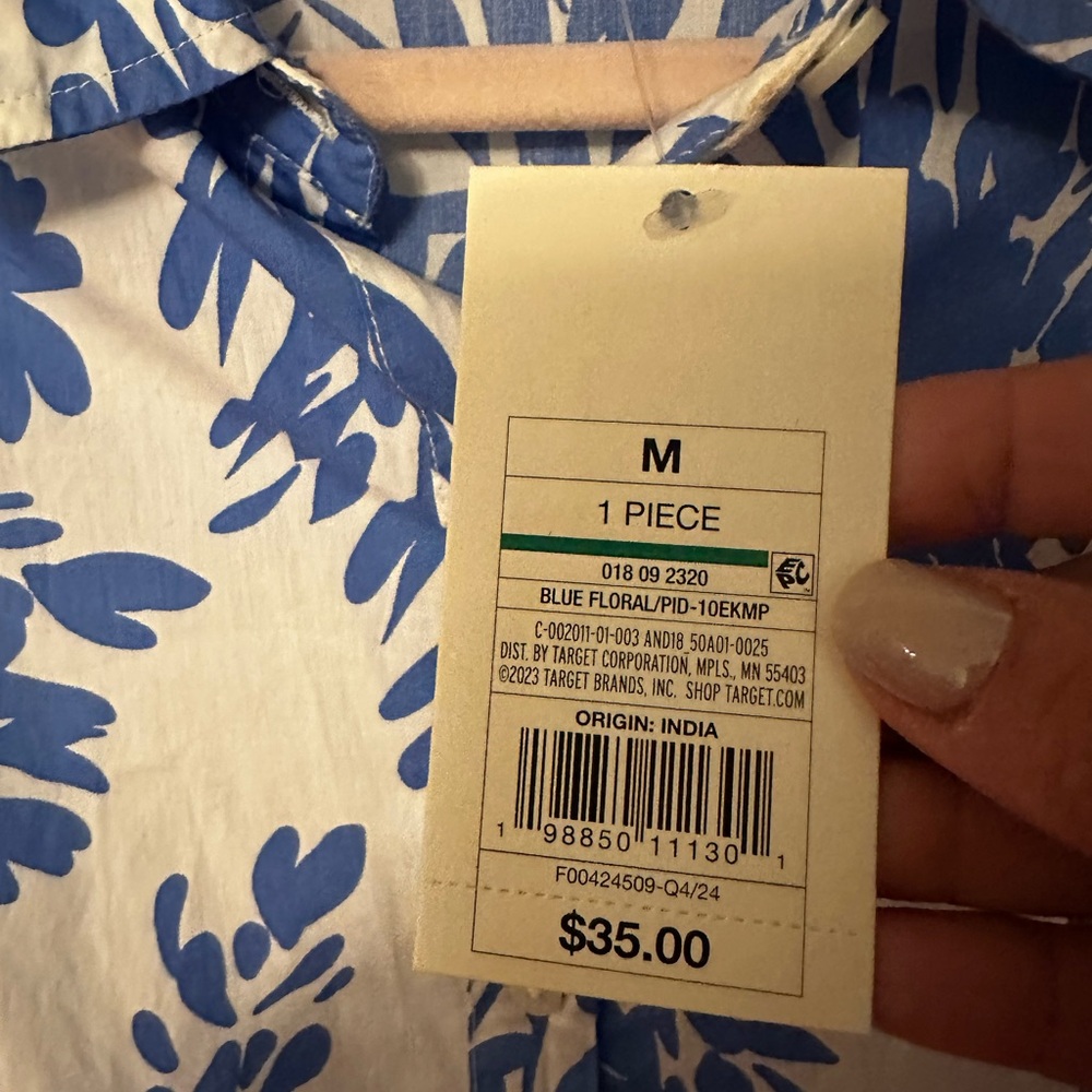 A New Day Blue and White Floral Cotton Dress with Pockets sz M - Picture 5 of 8